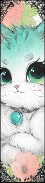 Free kawaii cats bookmark featuring a sweet-faced cat